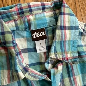 Tea Collection Plaid Button-Down Shirt in Blue, Green & light red
